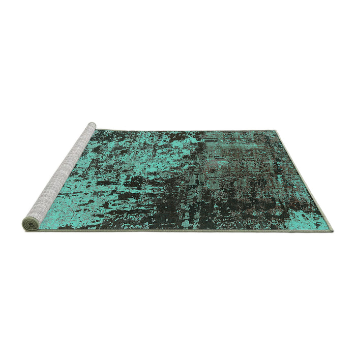 Sideview of Machine Washable Oriental Turquoise Industrial Area Rugs, wshurb2763turq