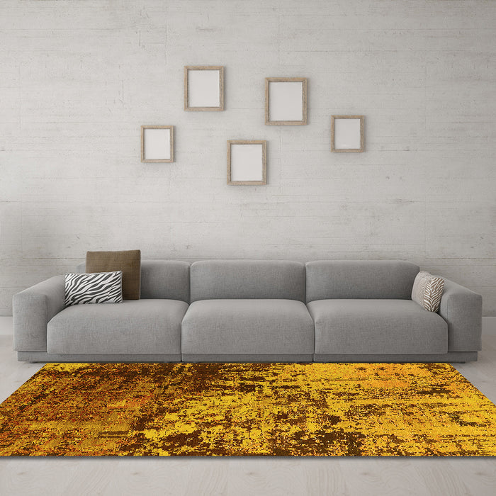 Machine Washable Oriental Yellow Industrial Rug in a Living Room, wshurb2763yw