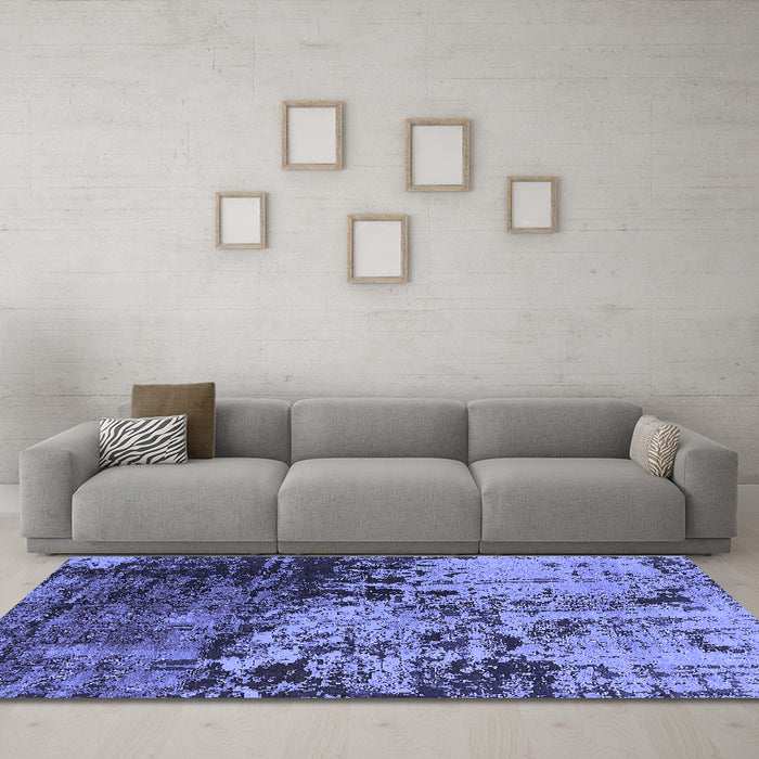 Machine Washable Oriental Blue Industrial Rug in a Living Room, wshurb2763blu