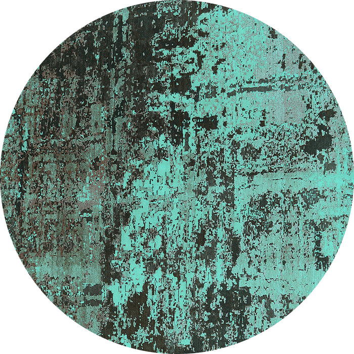 Round Oriental Turquoise Industrial Rug, urb2763turq