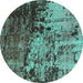 Round Oriental Turquoise Industrial Rug, urb2763turq