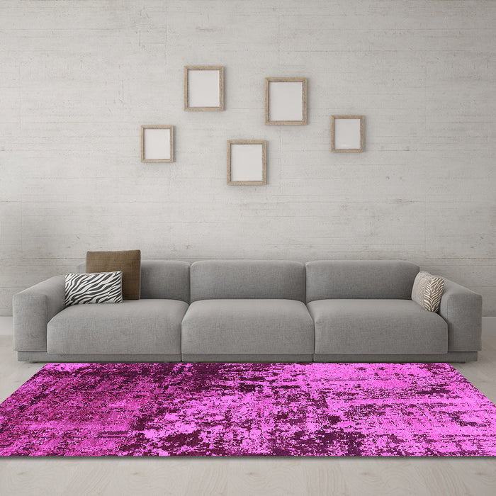 Machine Washable Oriental Pink Industrial Rug in a Living Room, wshurb2763pnk