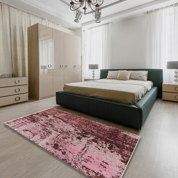 Machine Washable Industrial Modern Saffron Red Rug in a Bedroom, wshurb2763