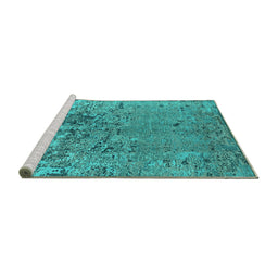 Sideview of Machine Washable Oriental Turquoise Industrial Area Rugs, wshurb2764turq