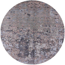 Round Mid-Century Modern Cloudy Gray Oriental Rug, urb2764