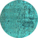 Round Machine Washable Oriental Turquoise Industrial Area Rugs, wshurb2764turq