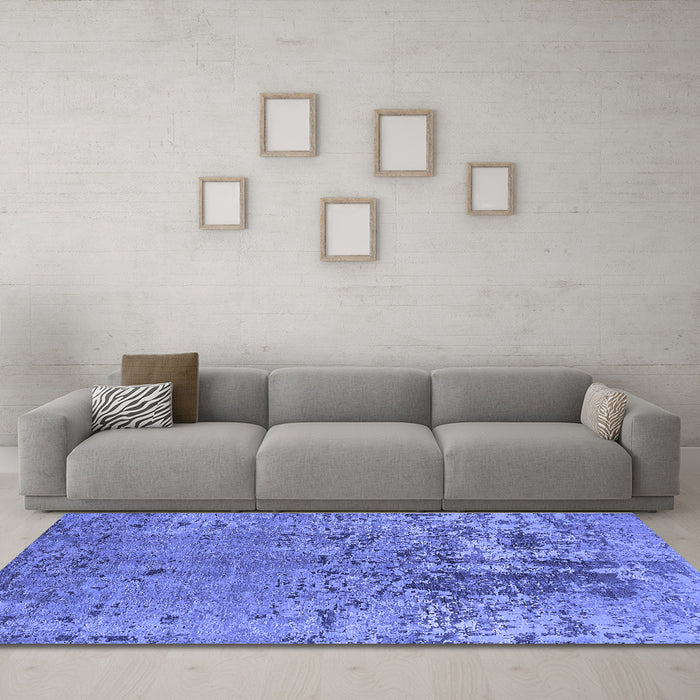 Machine Washable Oriental Blue Industrial Rug in a Living Room, wshurb2764blu