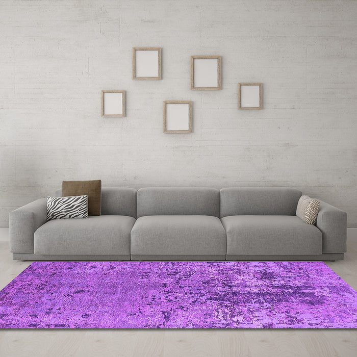 Machine Washable Oriental Purple Industrial Area Rugs in a Living Room, wshurb2764pur