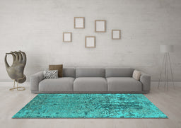 Machine Washable Oriental Turquoise Industrial Area Rugs in a Living Room,, wshurb2764turq