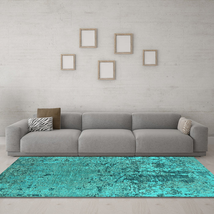 Machine Washable Oriental Turquoise Industrial Area Rugs in a Living Room,, wshurb2764turq