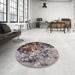 Round Machine Washable Industrial Modern Bakers Brown Rug in a Office, wshurb2765