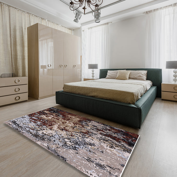 Mid-Century Modern Bakers Brown Oriental Rug in a Bedroom, urb2765