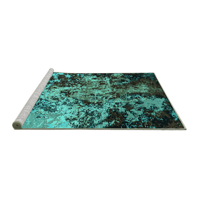 Sideview of Machine Washable Oriental Turquoise Industrial Area Rugs, wshurb2765turq