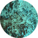 Round Oriental Turquoise Industrial Rug, urb2765turq