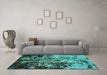 Machine Washable Oriental Turquoise Industrial Area Rugs in a Living Room,, wshurb2765turq