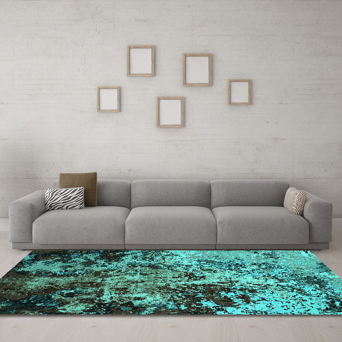 Machine Washable Oriental Turquoise Industrial Area Rugs in a Living Room,, wshurb2765turq