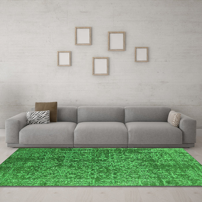 Machine Washable Oriental Green Industrial Area Rugs in a Living Room,, wshurb2766grn