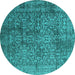 Round Machine Washable Oriental Turquoise Industrial Area Rugs, wshurb2766turq