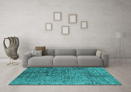 Machine Washable Oriental Turquoise Industrial Area Rugs in a Living Room,, wshurb2766turq