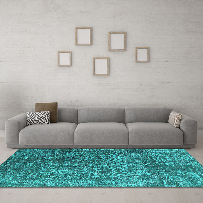 Machine Washable Oriental Turquoise Industrial Area Rugs in a Living Room,, wshurb2766turq