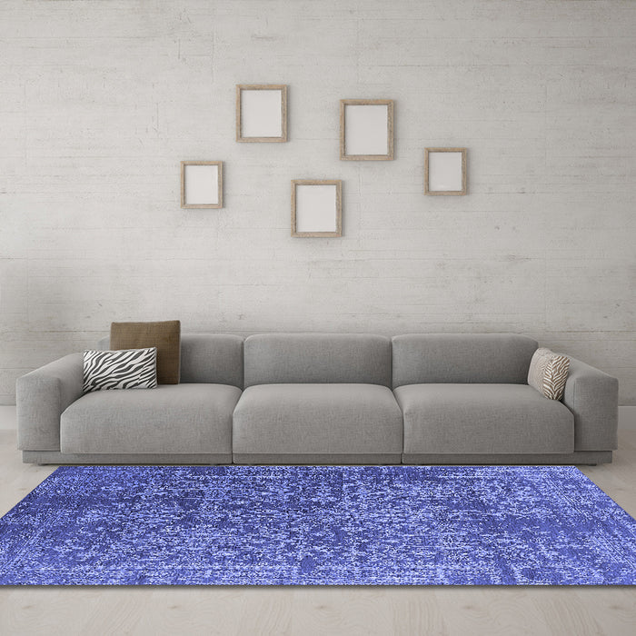 Machine Washable Oriental Blue Industrial Rug in a Living Room, wshurb2766blu