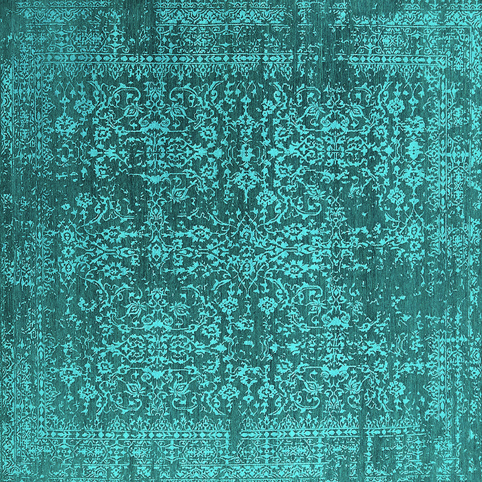 Square Machine Washable Oriental Turquoise Industrial Area Rugs, wshurb2766turq