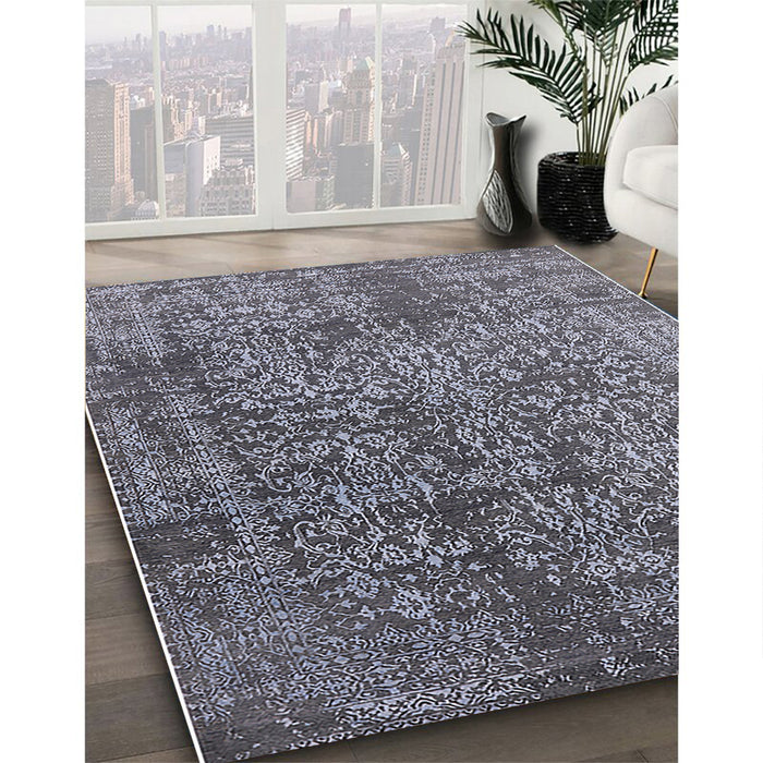 Mid-Century Modern Gray Oriental Rug in Family Room, urb2766