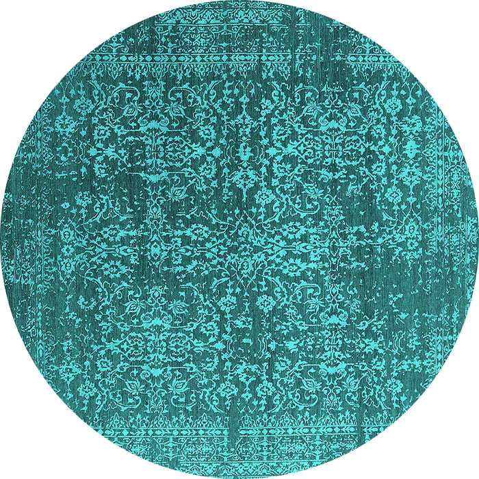 Round Oriental Turquoise Industrial Rug, urb2766turq