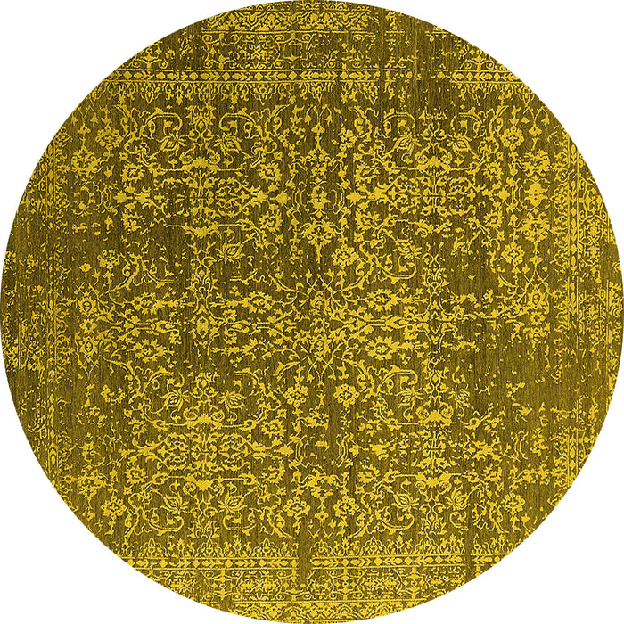 Round Machine Washable Oriental Yellow Industrial Rug, wshurb2766yw