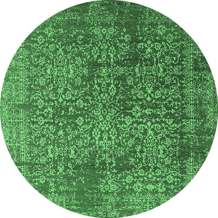 Round Oriental Emerald Green Industrial Rug, urb2766emgrn