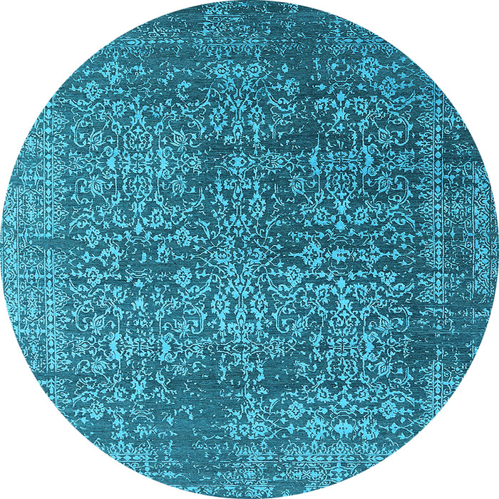 Round Machine Washable Oriental Light Blue Industrial Rug, wshurb2766lblu
