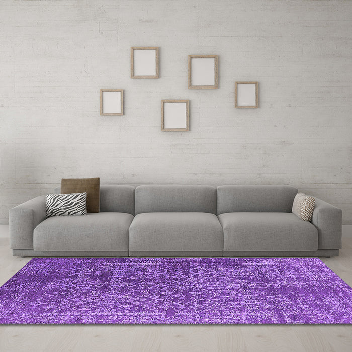 Machine Washable Oriental Purple Industrial Area Rugs in a Living Room, wshurb2766pur