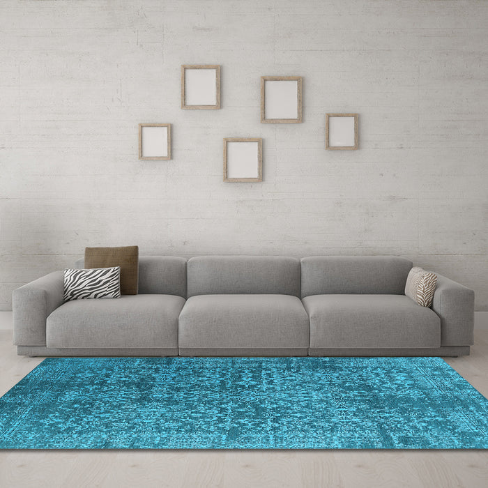 Machine Washable Oriental Light Blue Industrial Rug in a Living Room, wshurb2766lblu
