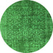 Round Machine Washable Oriental Green Industrial Area Rugs, wshurb2766grn