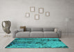 Machine Washable Oriental Turquoise Industrial Area Rugs in a Living Room,, wshurb2767turq