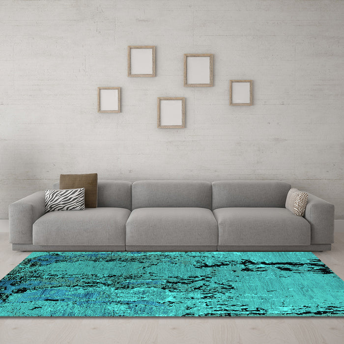 Machine Washable Oriental Turquoise Industrial Area Rugs in a Living Room,, wshurb2767turq