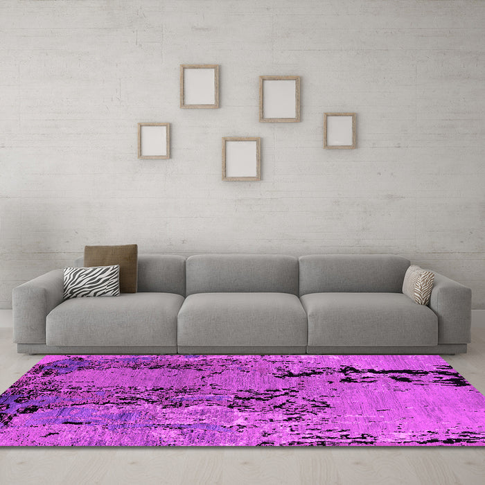 Machine Washable Oriental Pink Industrial Rug in a Living Room, wshurb2767pnk