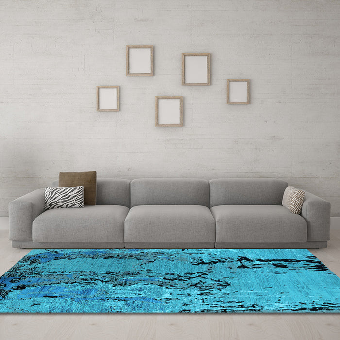 Machine Washable Oriental Light Blue Industrial Rug in a Living Room, wshurb2767lblu
