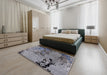 Mid-Century Modern Dark Gray Oriental Rug in a Bedroom, urb2767