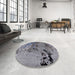 Round Machine Washable Industrial Modern Dark Gray Rug in a Office, wshurb2767