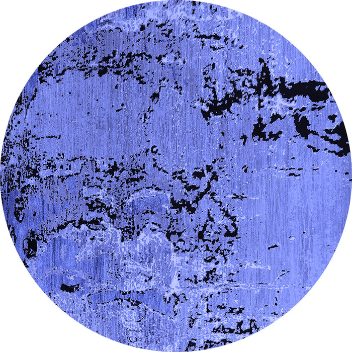 Round Machine Washable Oriental Blue Industrial Rug, wshurb2767blu