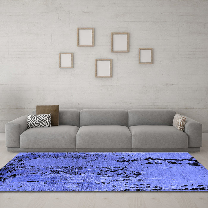 Machine Washable Oriental Blue Industrial Rug in a Living Room, wshurb2767blu