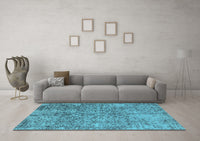 Machine Washable Oriental Light Blue Industrial Rug, wshurb2768lblu