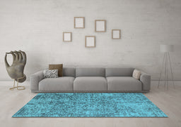 Machine Washable Oriental Light Blue Industrial Rug in a Living Room, wshurb2768lblu