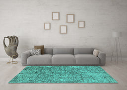 Machine Washable Oriental Turquoise Industrial Area Rugs in a Living Room,, wshurb2768turq
