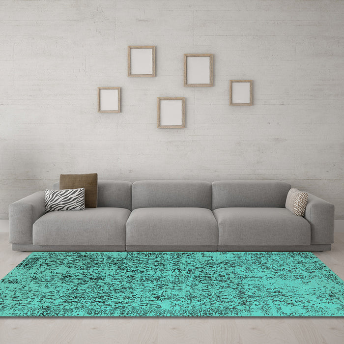Machine Washable Oriental Turquoise Industrial Area Rugs in a Living Room,, wshurb2768turq