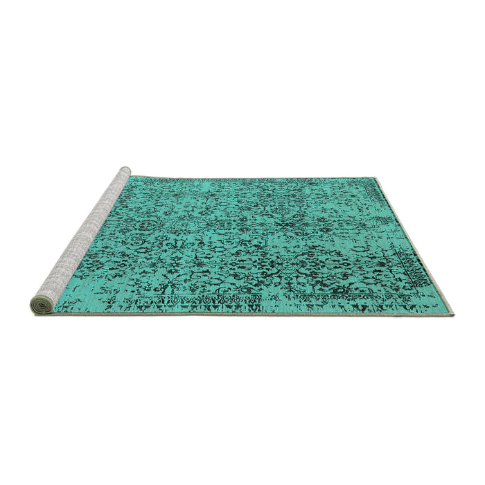 Sideview of Machine Washable Oriental Turquoise Industrial Area Rugs, wshurb2768turq