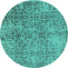 Round Oriental Turquoise Industrial Rug, urb2768turq