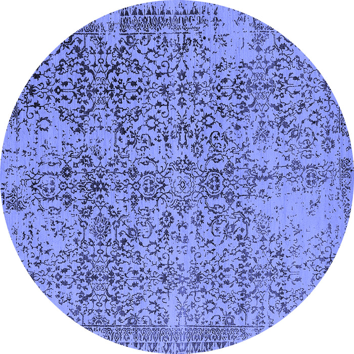 Round Machine Washable Oriental Blue Industrial Rug, wshurb2768blu