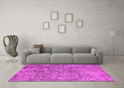Machine Washable Oriental Pink Industrial Rug in a Living Room, wshurb2768pnk